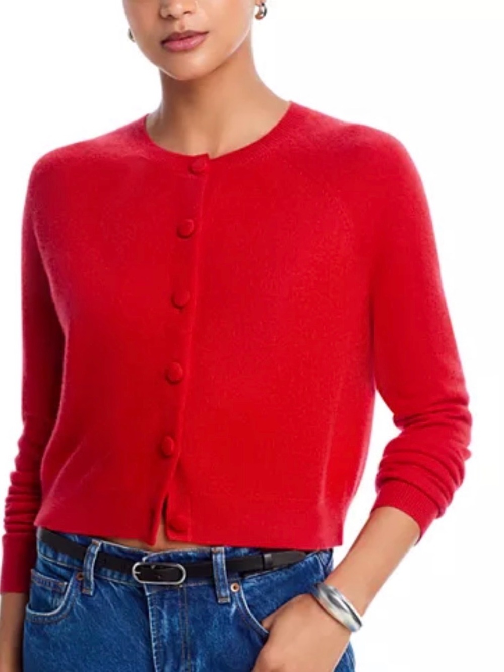 $188 Aqua Bloomingdales 💯 Cashmere crewneck Cardigan Sweater L may fit Medium
